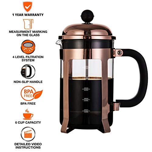 CopperStudio French Press Coffee Maker 1000 ML with Neoprene Sleeve fo